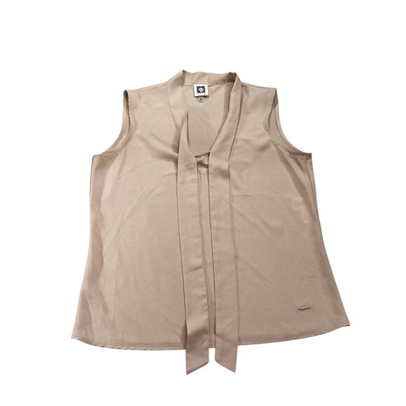 Anne Klein Womens Sleeveless Top With Tie Neck Blouse S Beige - Picture 8 of 13